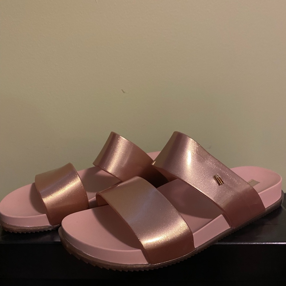 New metallic /pink Sandals by Melissa